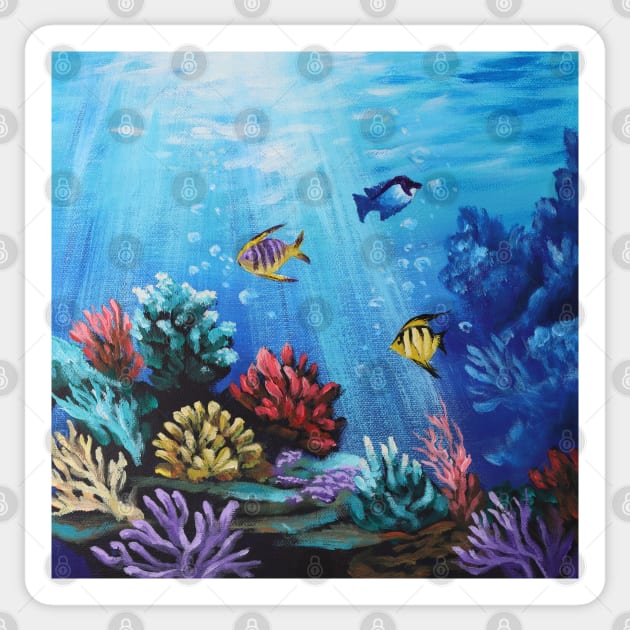 Blue Underwater Under the Sea Coral Reef Aquarium Saltwater Fish Sticker by Tina